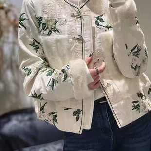 新中式风重工刺绣羽绒服女2025冬季外套女水貂毛高端时尚百搭盘扣