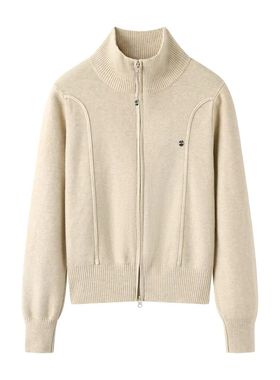 韩系立领针织开衫女2025新款秋冬毛衣外套宽松显瘦长袖上衣打底衫