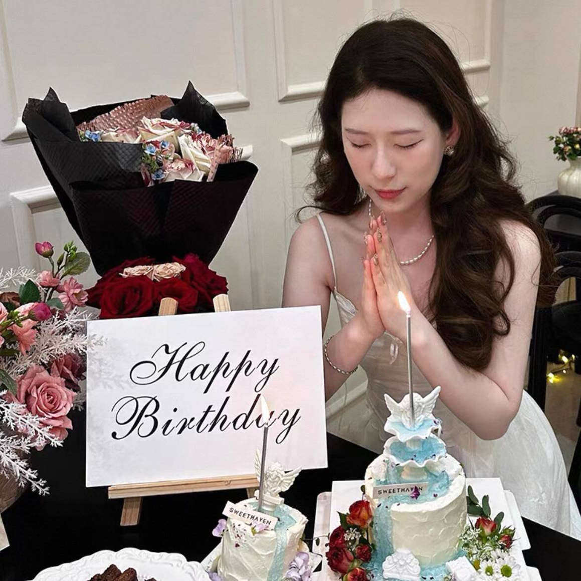 ins风韩式氛围感生日装饰桌面摆设HAPPY BIBRTHDAY桌面桌布套餐
