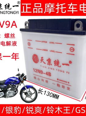 125摩托车电瓶12V9A钻豹太子跨骑车通用天京统一12v蓄电池12N9-4B
