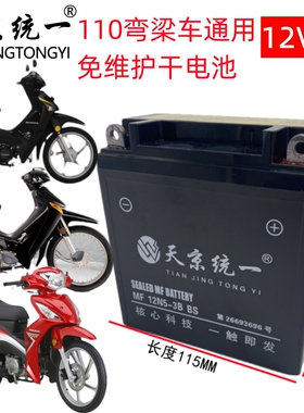 弯梁摩托车干电池天京统一钱江大宗申110/100通用12V5A免维护电瓶