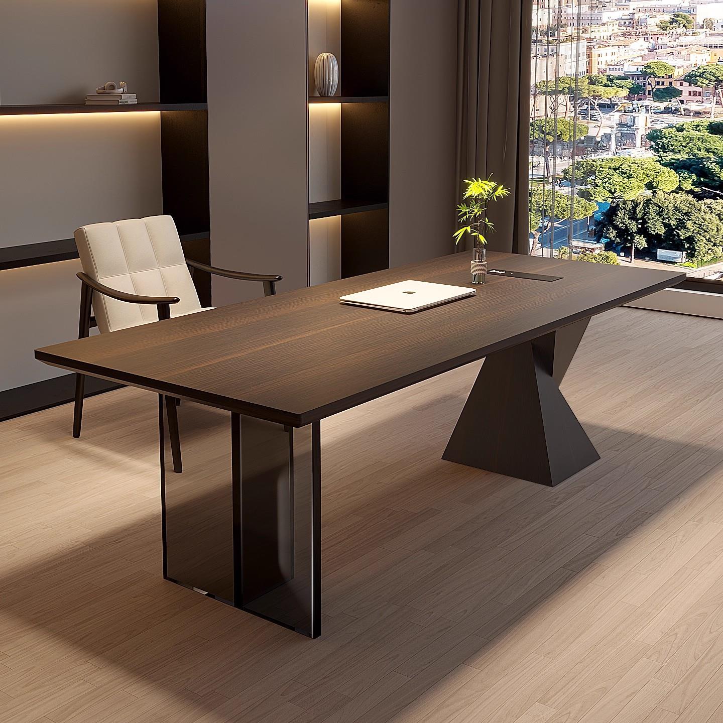 意式极简轻奢现代书桌客厅双人书房实木高端办公老板亚克力电脑桌