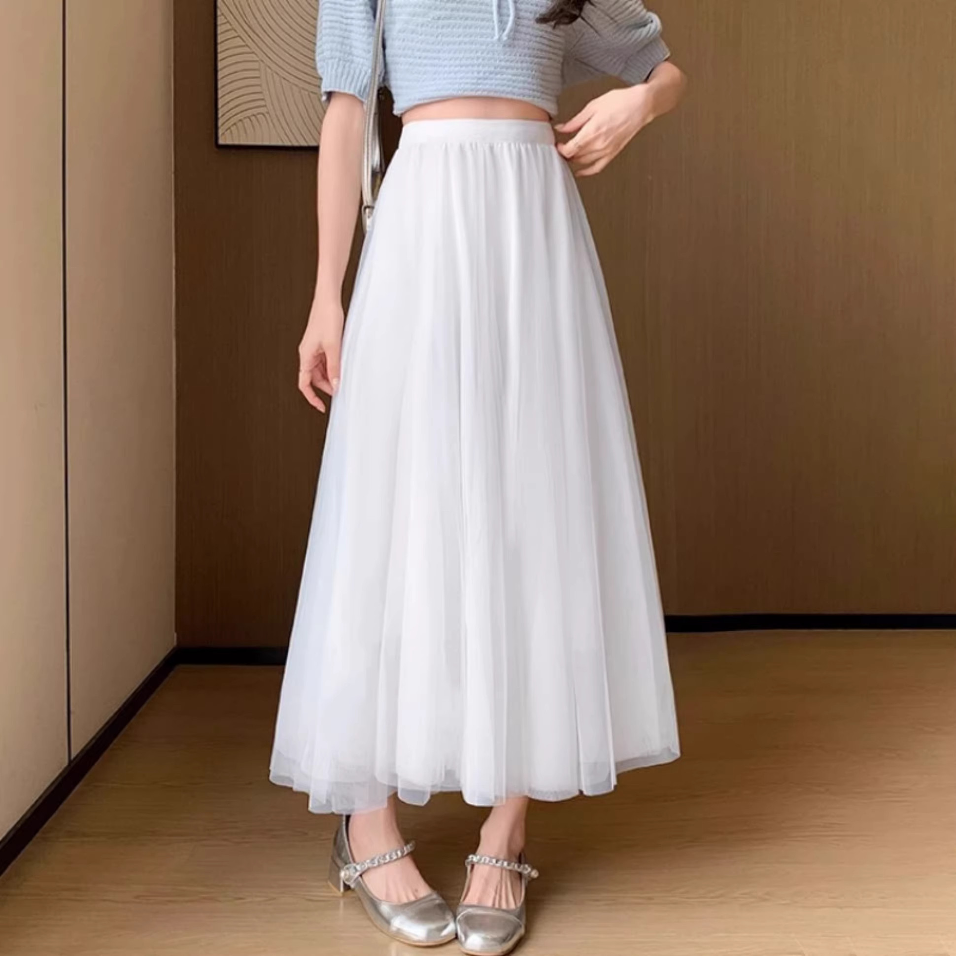 半身裙网纱女2026长款大摆百褶垂感春夏显瘦小个子纱裙仙女蓬蓬裙
