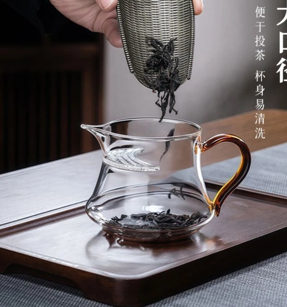 高硼硅玻璃月牙公道杯过滤茶壶茶漏一体茶水分离豪华玻璃月牙公杯图片
