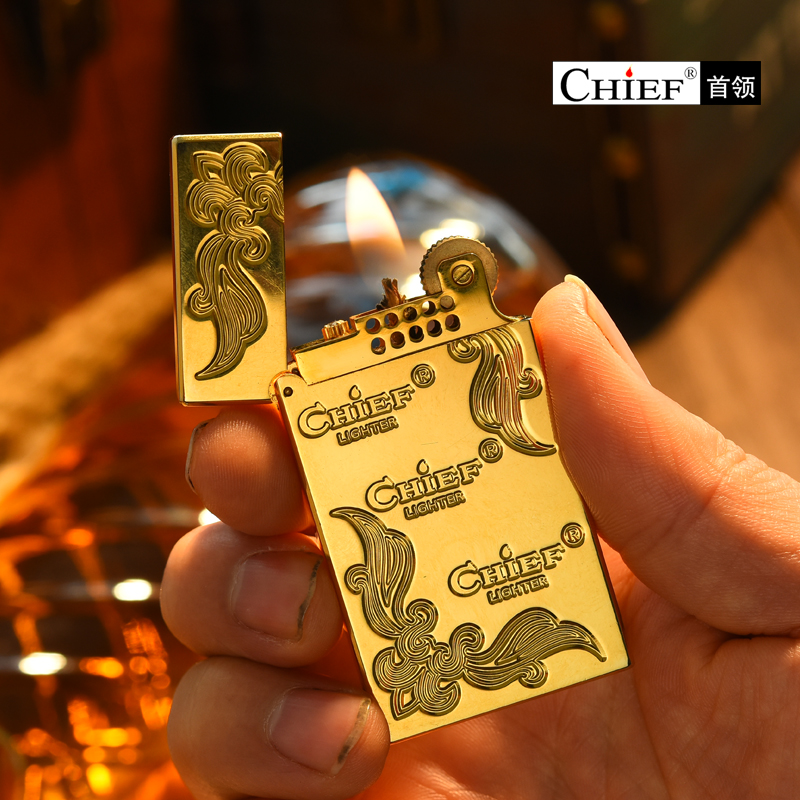 chief正品法国首领纯铜砂轮煤油打火机超薄朗声响铜创意男士个性