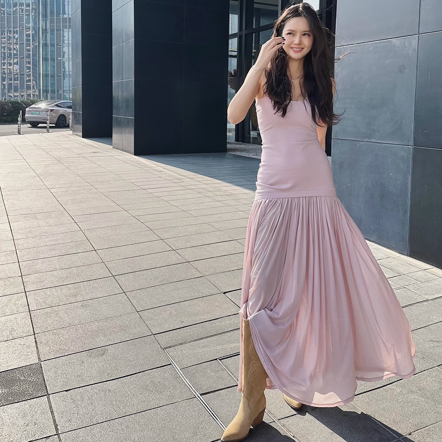 汤元家sd 气质收腰抹胸连衣裙女夏季2025年新款时尚长裙