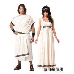 古罗马服装情侣服白色托加长袍男女款罗马传统服装希腊服装舞台服