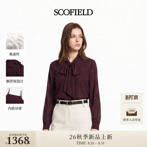 Scofield女装复古格纹飘带衬衫
