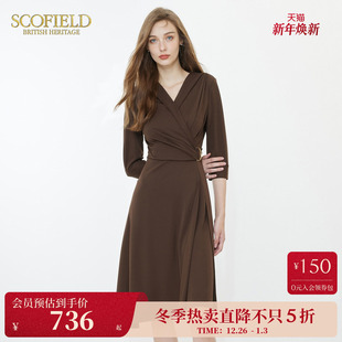 连衣裙 V领七分袖 Scofield女优雅气质不对称设计感裙装 修身