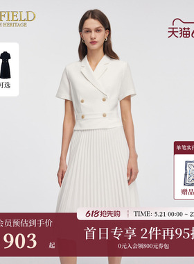 Scofield女装干练西装式连衣裙黑色褶皱收腰气质长裙夏季裙子