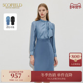 OL风假两件领口飘带高腰通勤长袖 Scofield女装 法式 连衣裙春夏