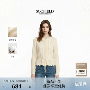 波浪边2026春季 浪漫镂空绞花针织开衫 Scofield女装 新品 含羊毛