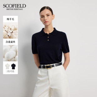 含桑蚕丝2025秋季 都市复古Polo针织衫 含羊毛 新品 Scofield女装