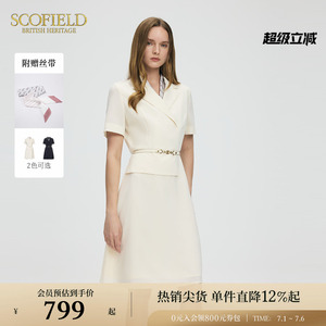 Scofield女装干练通勤西装裙OL风收腰丝巾领连衣裙夏季新品