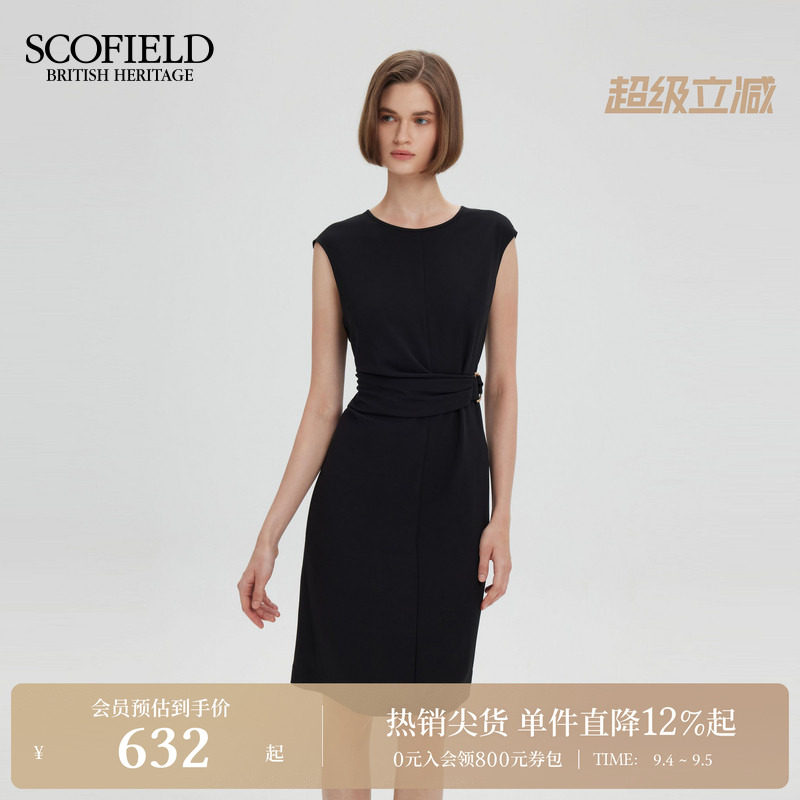 Scofield无袖褶皱收腰连衣裙图片