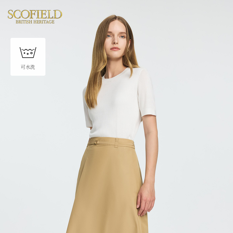 【可水洗】Scofield女装简约圆领短袖肌理感针织衫2025夏季新品