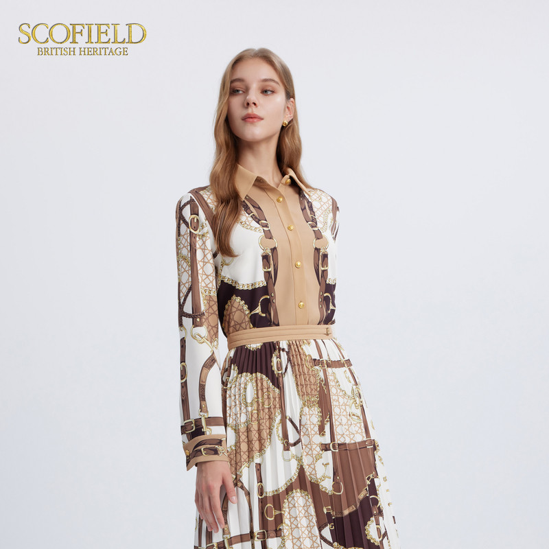 Scofield女装复古窗格纹链条印花雪纺衫时尚撞色衬衫上衣秋季衬衣,淘宝优惠券,粉丝福利购,淘宝优惠卷