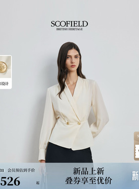 Scofield女装都市轻复古收腰翻领衬衫斜门襟设计2026春季新品