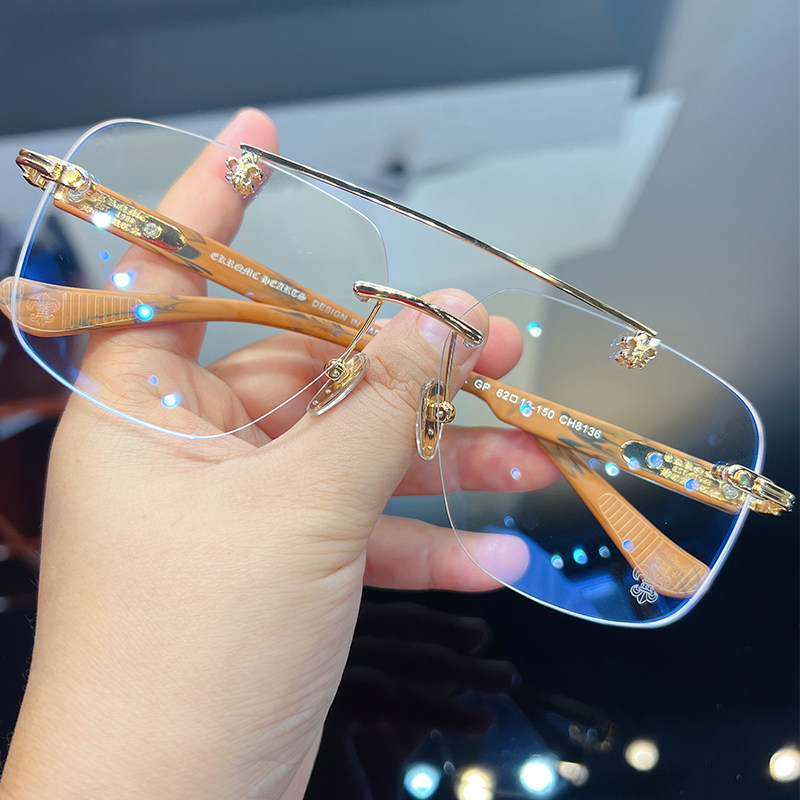 简丹克罗心潮百搭眼镜框大框复古打孔无框蛤蟆镜大脸男女可配近视