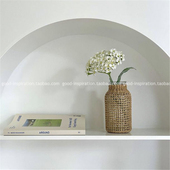 饰插花器仿真花瓶家居摆件软装 手工藤草编玻璃花瓶 韩国ins鲜花装