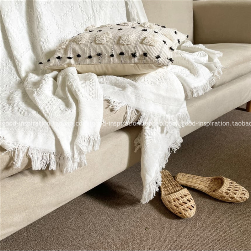소파 담요 다기능 실 담요 북유럽 캐주얼 식탁보 니트 피크닉 야외 사진 배경 미색