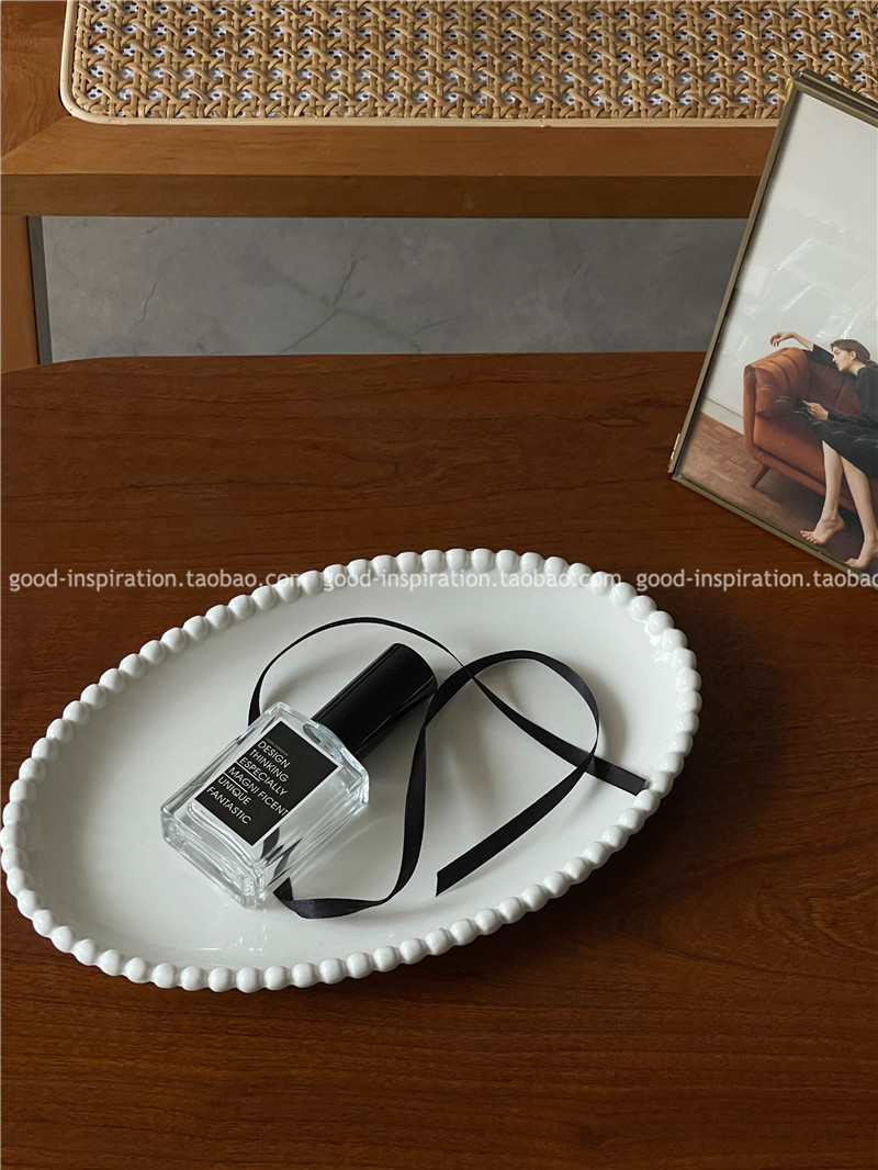 法式珍珠边椭圆陶瓷餐盘收纳盘子