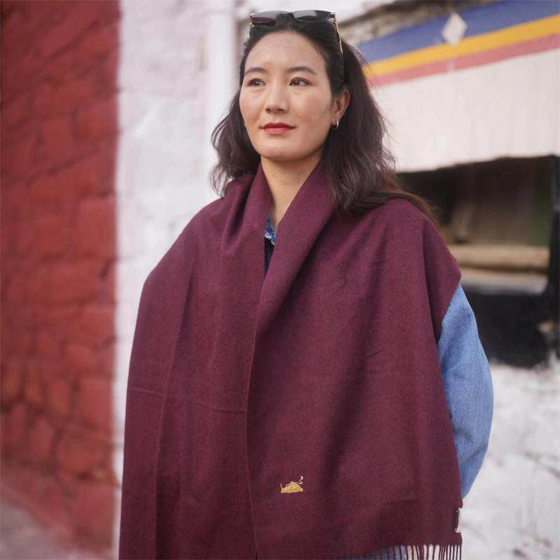 100%藏地牦牛绒围巾【吉祥藏红】保暖简约百搭冬季围巾披肩流苏