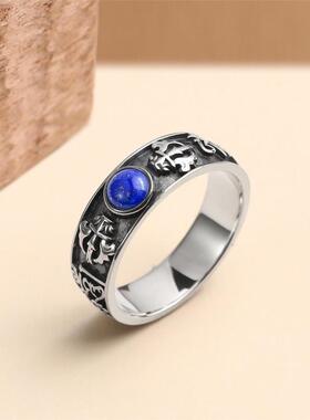 六字真言金刚杵青金石银情侣戒指