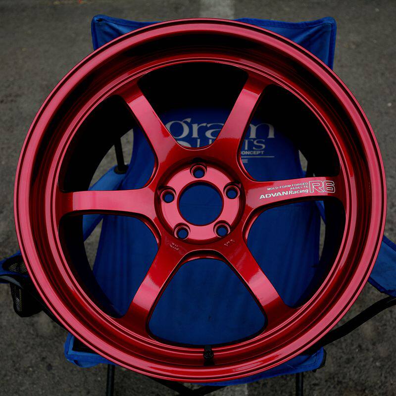 横滨yokohama advan r6 20寸红色锻造轮毂gtr35改装赛道用r888r