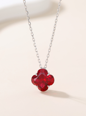 培育彩宝红四叶草锁骨链送女生