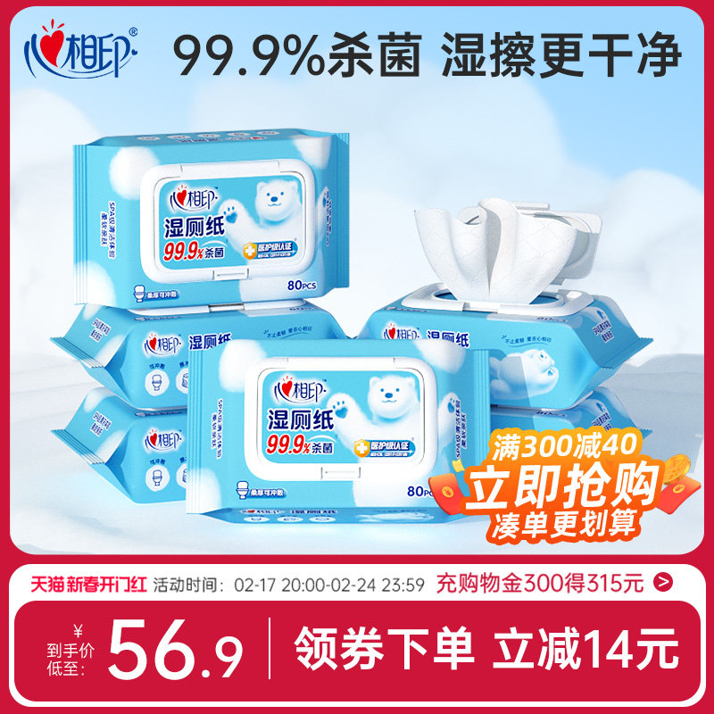 心相印湿厕纸湿纸巾家庭实惠装如厕私处擦屁屁杀菌清洁湿巾纸80抽