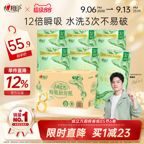 心相印厨房纸巾85节6大卷绒立方
