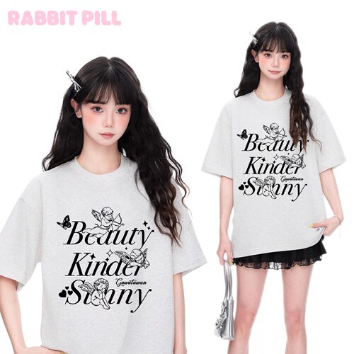 Rabbi Pill天使美式纯棉t恤女短袖上衣小众设计印花夏宽松半袖tee