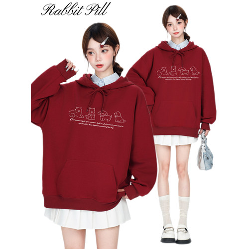 兔丸ins狗狗秋季外套2025新款爆款女款小众连帽卫衣女秋薄款帽衫