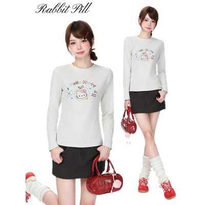 苹果kitty甜妹长袖正肩T恤