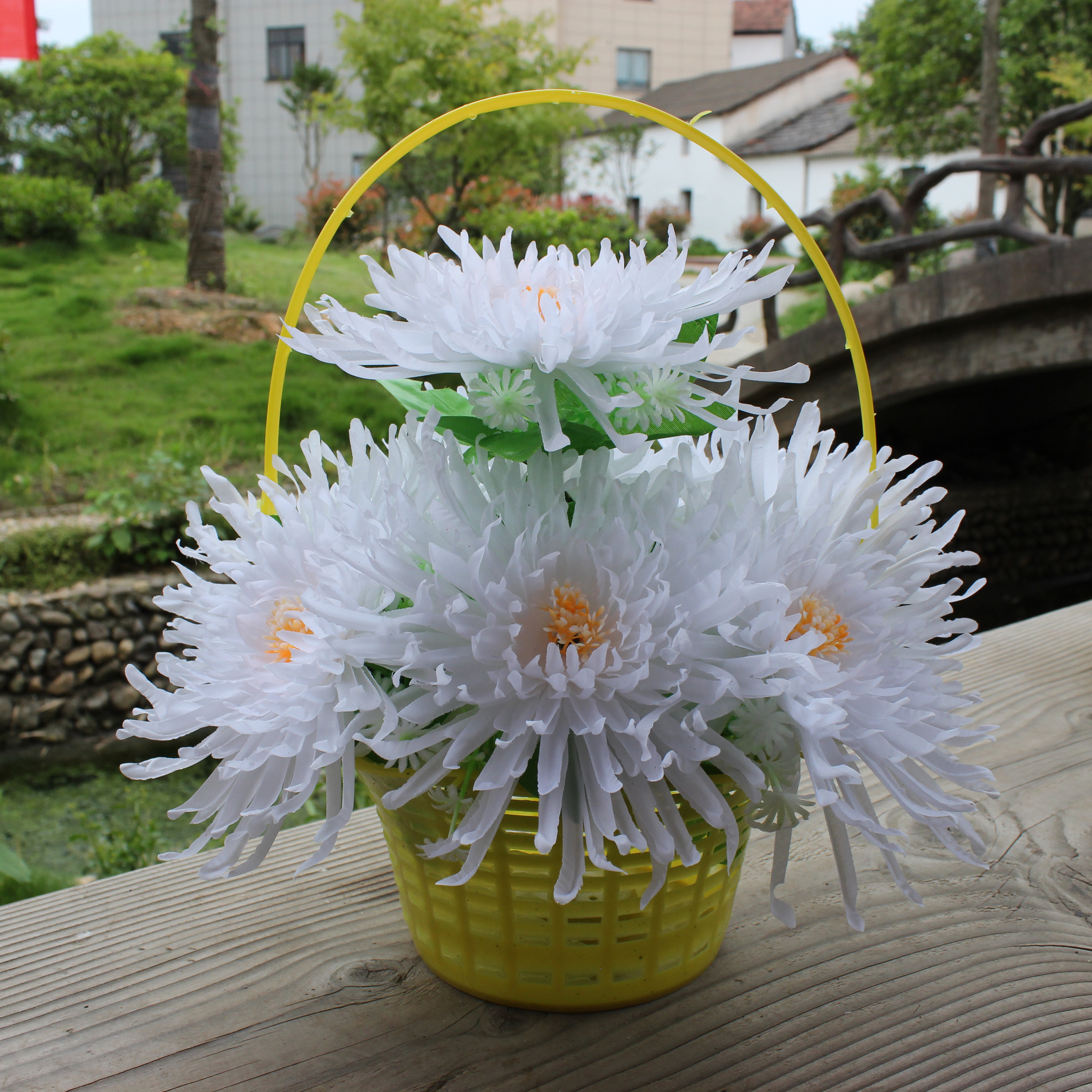 仿真花菊花扫墓花篮塑料花上坟假花祭祀装饰花绢花盘景墓地花包邮
