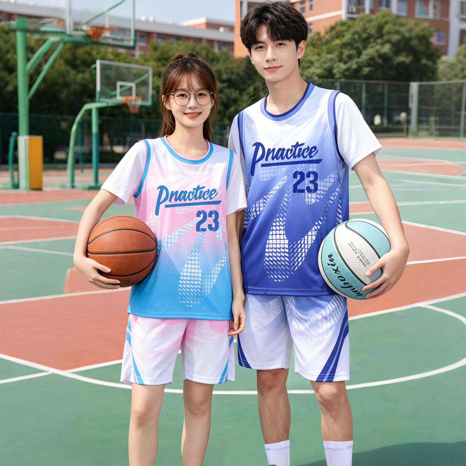 篮球服套装女生定制学生运动比赛球衣训练队服男高颜值假两件班服图片