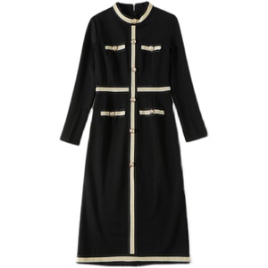 RM9094#新款法式黑色小香风连衣裙精品锦棉罗马面料