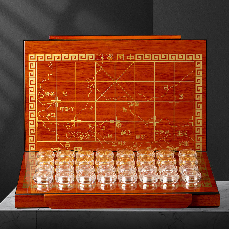 纯银中国象棋999足银木质折叠棋盘大号棋子高档鎏银镀银送礼收藏