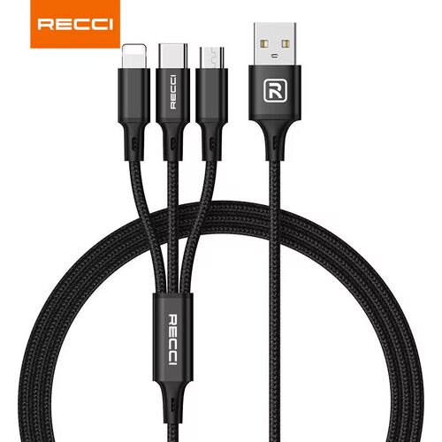 Recci 锐思RCS-D120一拖三接口苹果 Type-C安卓通用充电手机数据线