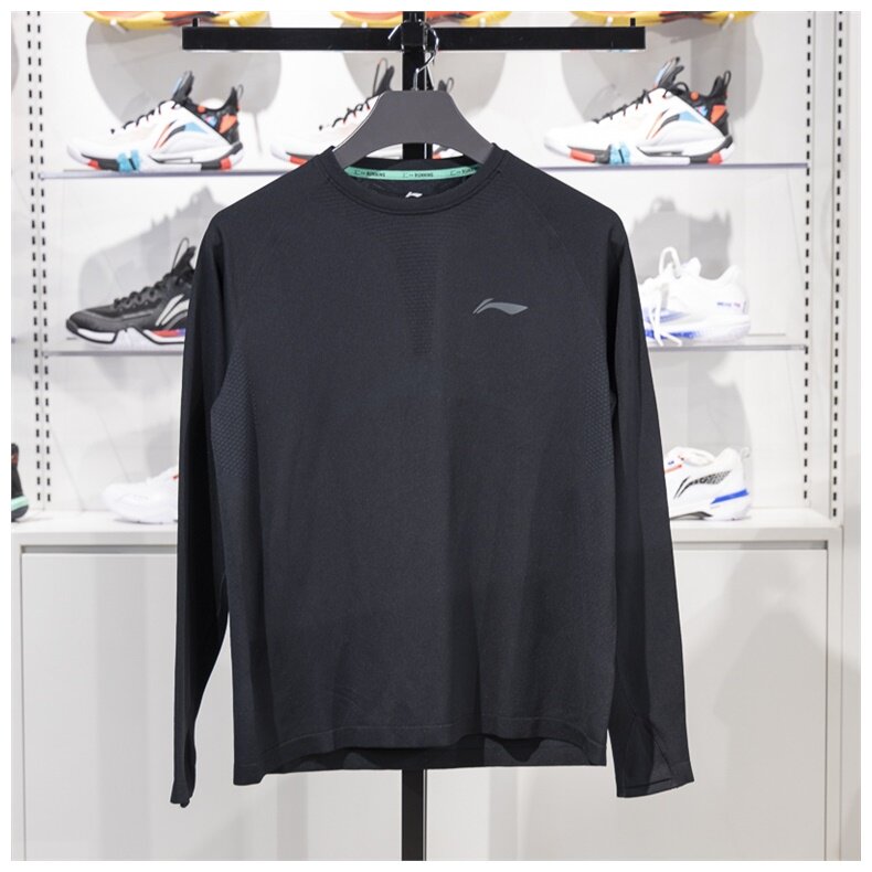 李宁长袖T恤男冬季跑步健身保暖休闲运动服一体织长袖上衣ATLU047