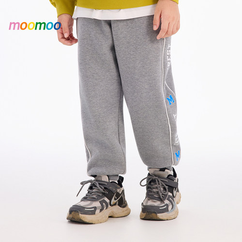 美特斯邦威童装moomoo加绒长裤男童冬新款侧边撞色字母印花裤子