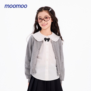 开衫 moomoo童装 柔软亲肤甜美灰色长袖 毛衣女童2025秋季 外套 新款