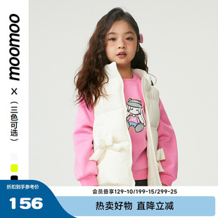 女童蝴蝶结羽绒马甲A字版 moomoo童装 型甜美学院风少女感百搭上衣