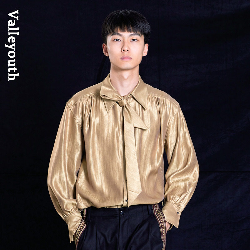 金光 复古领结暗金轻奢宽松版时尚潮流衬衫 山谷少年原创设计男装