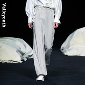 山谷少年原创男装 莳川 复古纹理质感直筒垂感宽松阔腿长裤 设计