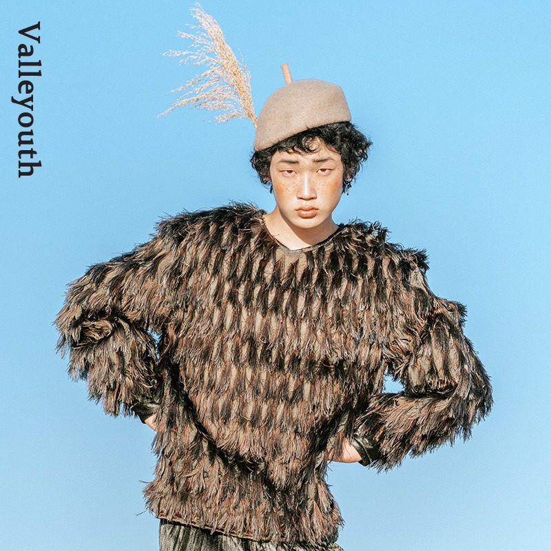 雀羽 羽毛流苏复古高级感轻薄宽松款套头衫 山谷少年原创设计男装