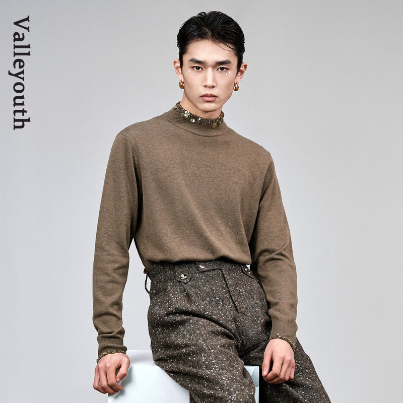 金烁 复古半高领法绣钉珠百搭针织打底毛衣 山谷少年设计师男装,男装,针织衫/毛衣,淘宝优惠券,粉丝福利购,淘宝优惠卷