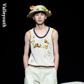 设计 山谷少年原创男装 春牧 复古网眼背心撞色罗纹手工立体钩花