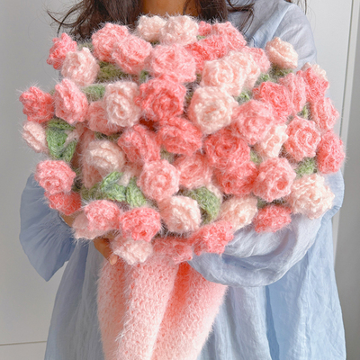 玫瑰花束毯子手工编织diy材料包